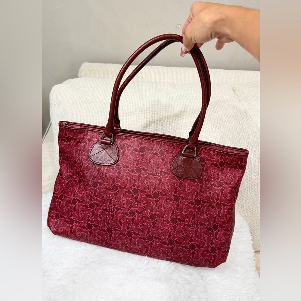 Céline Celine Red PVC Coated Canvas Shoulder Tote Bag